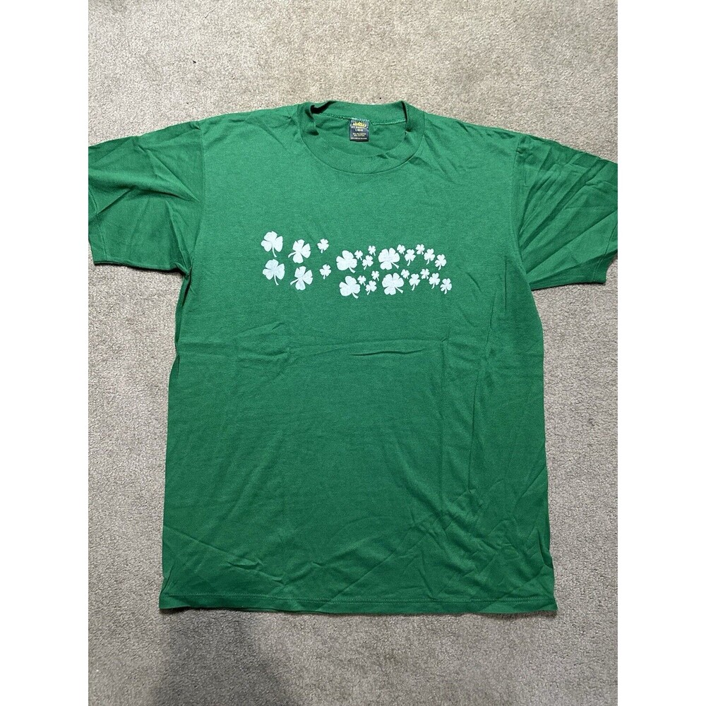 VINTAGE 1980s Jerzees Irish Lucky 4 Leaf Clover T Shirt Size Large Made In USA